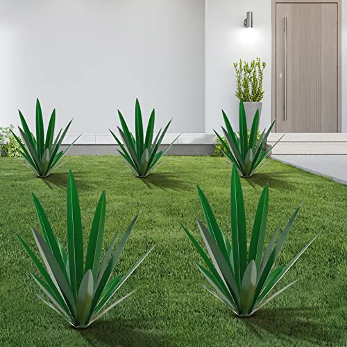 Image of TOMBABY Large Leaf Thickened Metal Agave Plant Outdoor Decoration Desert Courtyard Art Plant Garden Decoration Outdoor Metal Art Floral Gift (1, Green)