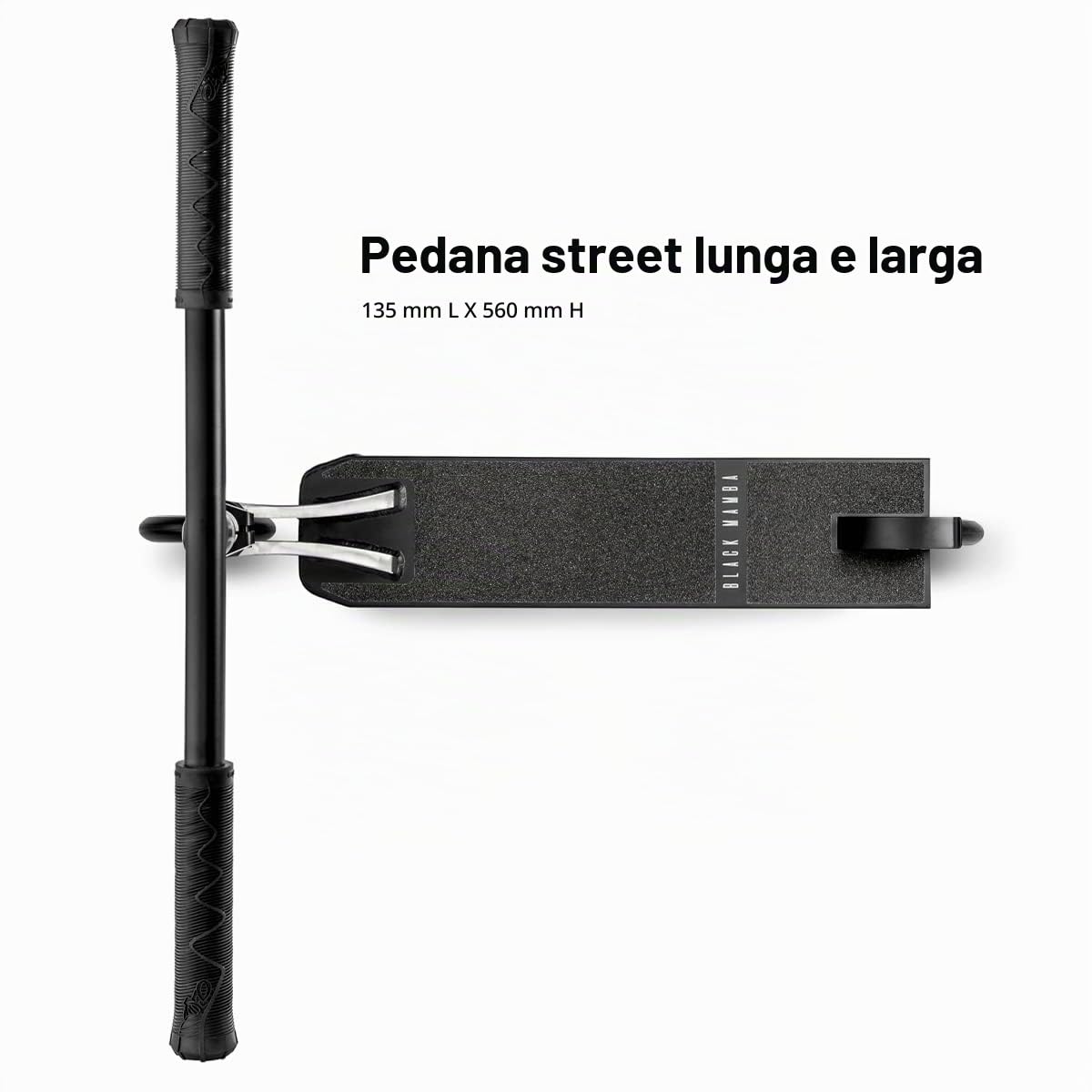 Monopattino Movino Black Mamba, sistema di compressione SCS, cuscinetti sigillate, forcella in alluminio, ruote in alluminio 120 mm, una piattaforma grande 56 x 13,5 cm