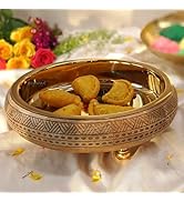 BEHOMA Wood &amp; Metal Design 12 Inches Urli, Decorative Bowl For Home Decor | Uruli For Indoor Cent...