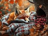 Diamond Painting Fuchs, Tier Diamond Painting Erwachsene Groß XXL 40x30CM, 5D DIY Runden Steine Diamant Malerei Bilder Erwachsene Mosaik Bastelset für Zimmer Deko Wohnzimmer, Geschenke -zjn250111R