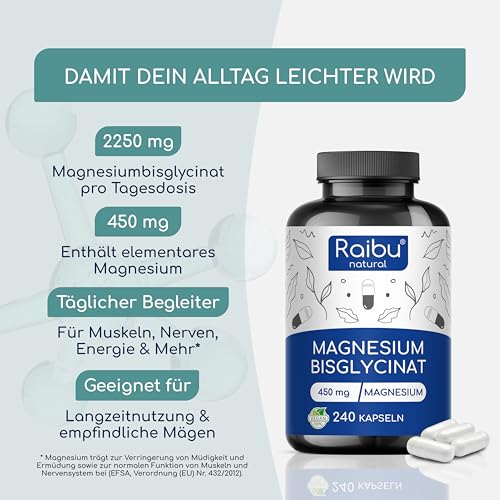 Magnesiumbisglycinat Kapseln - 450 mg elementares Magnesium pro Tag - 240 Kapseln, hochdosiert - hohe Bioverfügbarkeit & Premium chelatiertes Magnesium - 100% vegan, bis zu 4 Monate Vorrat – Bild 4
