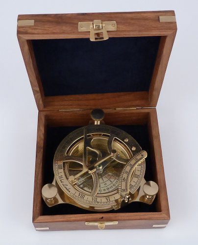 Reloj solar brújula náutica caja madera diámetro 11 cm escritorio 3