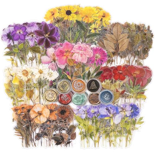 Ptyism 320 Piezas Planta pegatinas Scrapbooking（8 temas）Stickers Scrapbooking丨Stickers Bullet Journal，Adesivi per Scrapbook para Scrapbooking,Bullet Journal Accesorios,Papel Manualidades etc