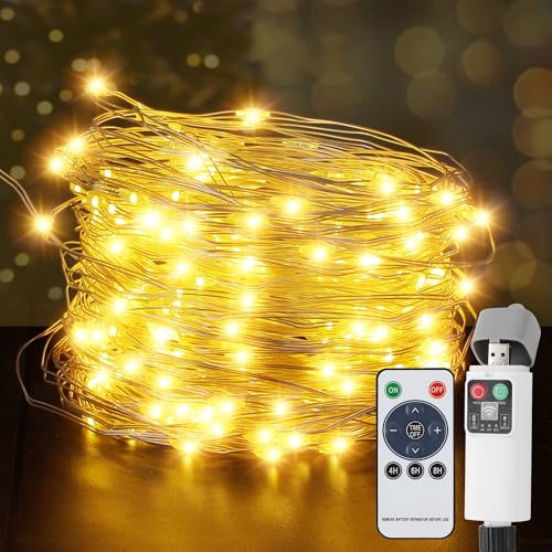 Guirlande lumineuse USB blanc chaud 20m 200 LED pour décoration intérieure et extérieure
