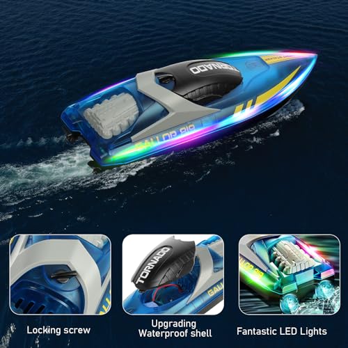 HOTUT Ferngesteuertes Boot,Speedboat,15+ km/h RC-Boot,2,4-GHz Rennboote mit LED-Leuchten,Einstellbar Speedboot 1200MAH Akku, für Erwachsene und Kinder ab 14 Jahren