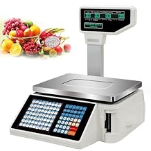 Commercial Label Printing Scales,Digital Barcode Weighing Scales with Label and Receipt Printer,Label Printing Scale Pole Display, 30kg/60lbs Capacity Machine