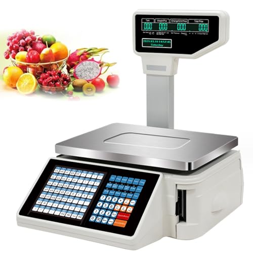 Digital Barcode Weighing Scales with Label and Receipt Printer, Includes Label Printing Scale and Pole Display,Machine