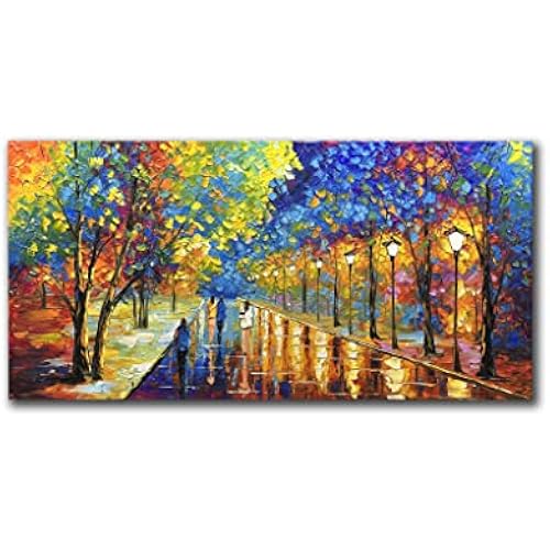 Tyed Art-Hand Painted Wall Art Oil Painting Landscape,Wall Art for Living Room, Bedroom Office Wall Decor, Modern Textured Wall Art, Leonid Afremov paintings Artwork, Framed Wall Art 24X48 Inch