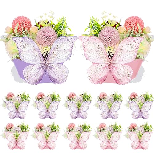 Wettarn 12 Pcs Butterfly Centerpieces Baby Shower for Tables Butterfly Party Favor Decorations Tea Party Butterfly Flower Boxes Table Decorations for Baby Shower Birthday Wedding Garden Tea Party