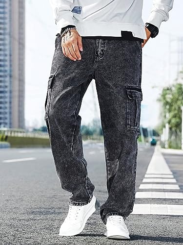 WDIRARA Men's Slim Fit Cargo Jeans Straight Leg Streetwear Denim Work Pants with Flap Pockets4