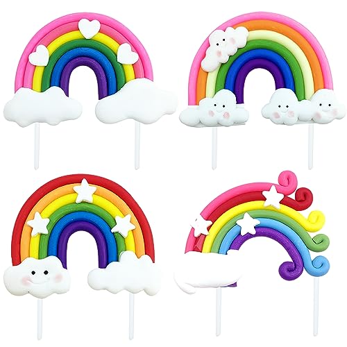 Auswalar 199 4 Pcs Rainbow Cake Toppers,Three-Dimensional Cloud Rainbow Design Cake Picks cover