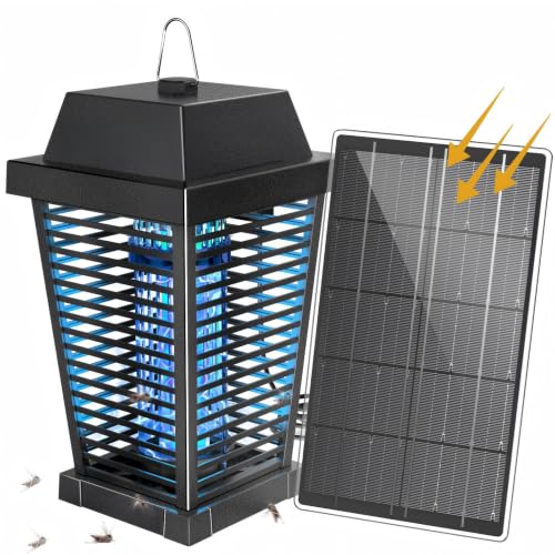 PALONE Antimosquitos Solar 4500V Lampara Antimosquitos Solar con 7,5W Panel Solar, Admite Carga USB-C o Solar, Segura, Ignífuga e Impermeable, Apta para Uso en Interiores y Exteriores