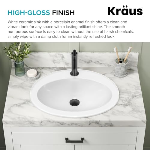 Kraus Elavo 22 in. Oval Porcelain Ceramic Self-Rimming Drop in Bathroom Sink in White with Overflow Drain, KCT-101 by Kraus - Image 7
