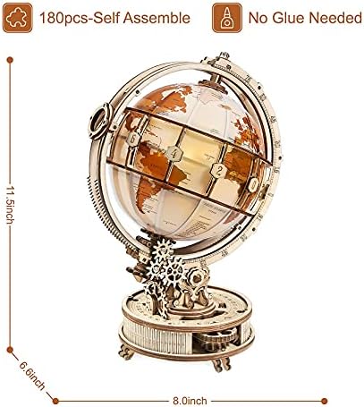 ROBOTIME 3D Puzzle Wood Luminous Globe, Wooden Model Kits for Adult to Build, Michanical Building Construction Jigsaw Craft, Best Festival Gift Sets