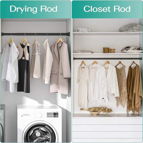 Image of Tension Curtain Rod by EZFurni, 28 to 42 Inch, Adjustable Curtain Rods No Drilling, Heavy Duty Tension Rod, Anti-Slip Spring Loaded Curtain Rods for Window, Closet, Door, Black