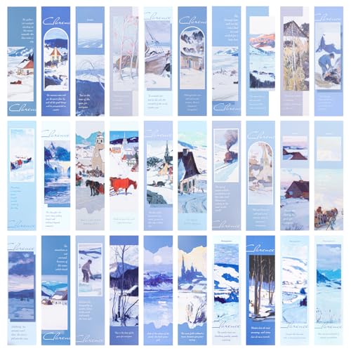 AVECMOI Marcapáginas de Papel, 30 Piezas Marcapáginas Paisaje de Invierno, Bonitos Marcapáginas, Regalo de Lectura para Mujeres, Hombres, Ratones de Biblioteca - Azul