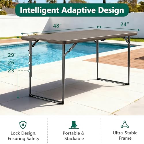 Folding Table, 4FT Foldable Picnic Table with Carrying Handle, Heavy Duty Fold-in-Half Portable Table for Weddings, Camping, RV Travel, Parties, BBQs, and Indoor Use, Easy to Fold and Store, Khaki - Image 6