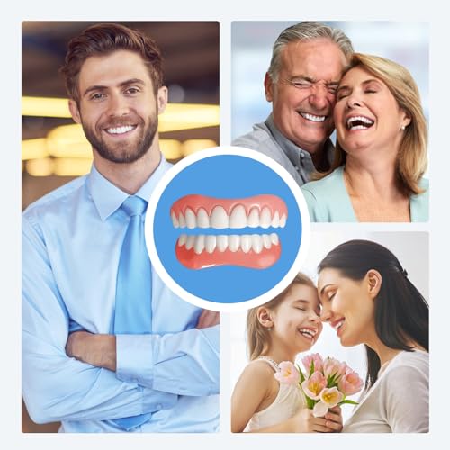 Fake Teeth, 2 PCS Veneers Dentures Socket for Women and Men, Veneers for Temporary Tooth Repair Upper and Lower Jaw, Protect Your Teeth and Regain Confident Smile, Bright White