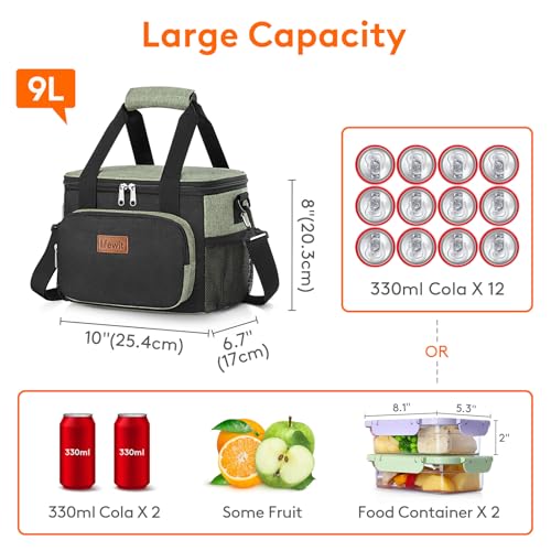 Image of Lifewit Medium Lunch Bag, Insulated Lunch Box, Soft Cooler Cooling Tote for Adult Men Women, Black and Green 12-Can (9L)