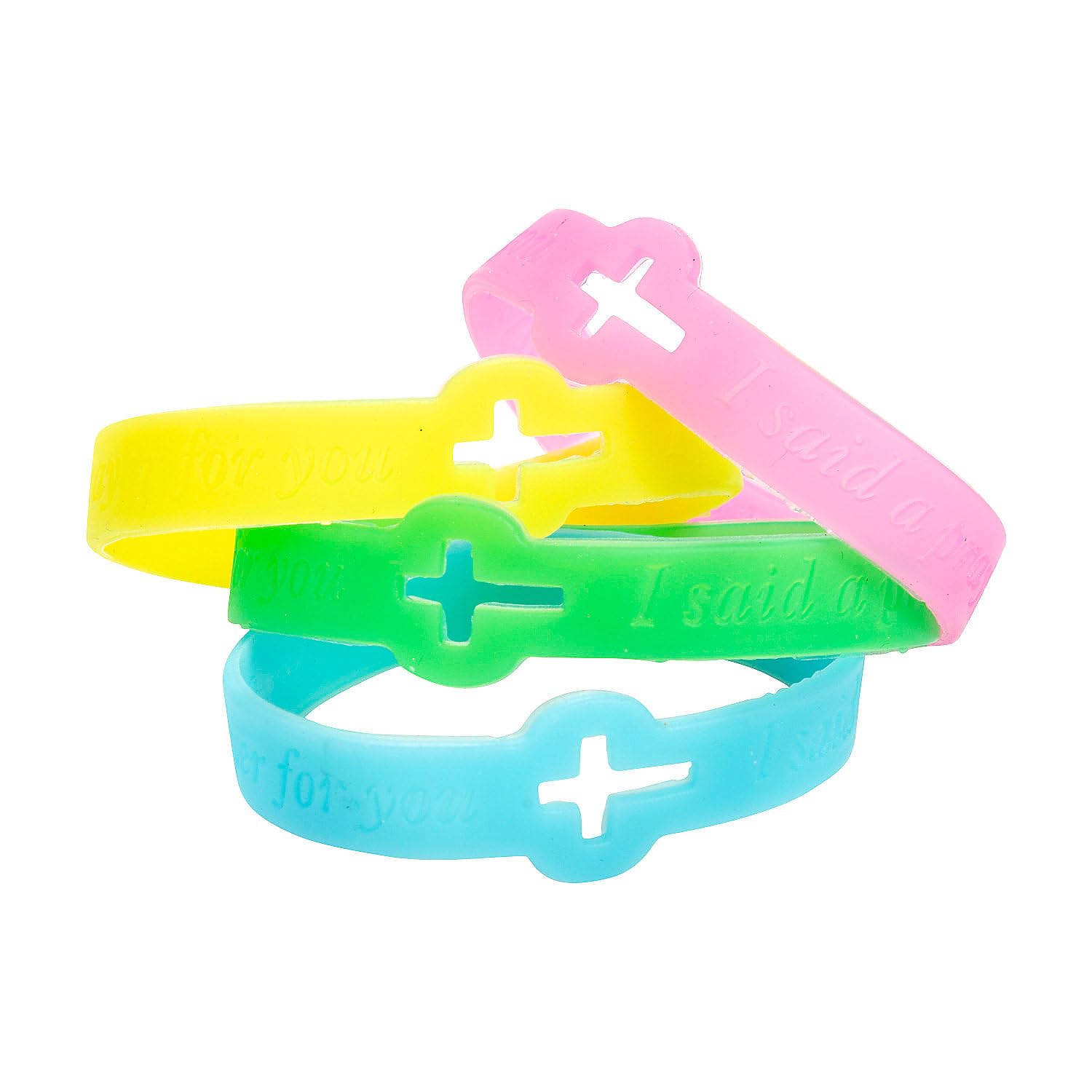 Fun Express Cutout Cross Glow-in-the-Dark Faith Rubber Bracelets Power Bracelets, Party Favors - VBS Vacation Bible School Supplies/Decor 12 pieces