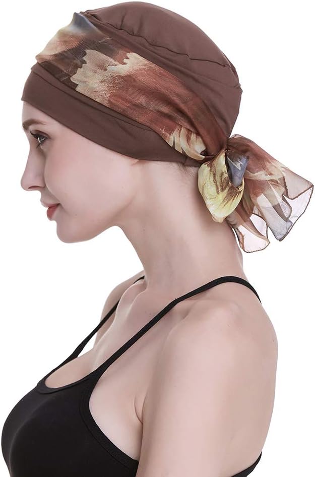 Elegant Chemo Cap with Silky Scarfs for Cancer Women Hair Loss Sleep Beanie - Image 3