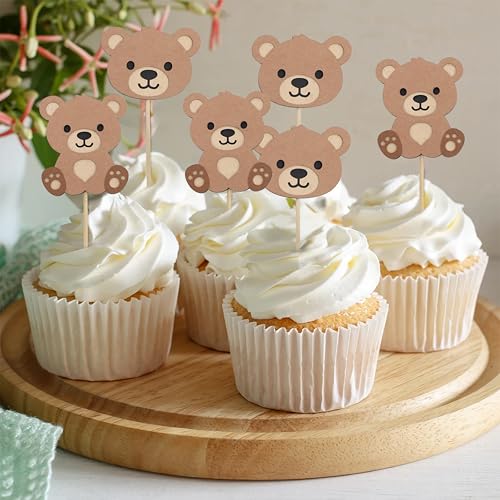 Beary First Birthday Cupcake Toppers - Bear 1st Birthday Decorati...