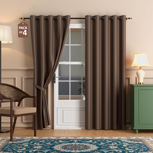 Image of Kuber Industries 4 Pcs Set Polyester Blackout Door Curtain 7 Feet for Home Decor | 8 Eyelet with Darkening Curtains for Living Room /Bedroom | Plain - Brown