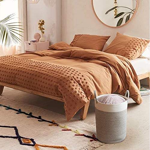 Large Tall Nursery Laundry Basket 21.7 X 15.7In Cotton Rope Storage With Handles Collapsible Organizer For Living Room Baby Toy Blanket Towel Clothes Organizing (White&Brown) #TOP4