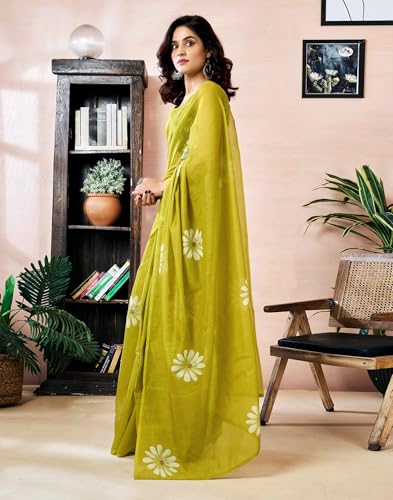 Image of SIRIL Women's Printed Chanderi Cotton One Minute Ready to Wear Saree with Unstitched Blouse Piece