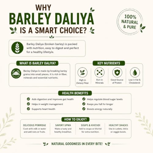 Image of Pearl Organic Fresh Organic Pearl Barley Daliya, 1.5 Kg | Jau Daliya, Pure Natural & Unpolished, High Fiber Healthy Breakfast Cereal, Good for Digestion, Diabetes & Weight Loss