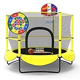 Gardenature 60' 5FT Trampoline Built with Basketball Hoop, Dart Board, Jumps for Kids Best Birthday Gifts Indoor&Outdoor, Multi-Fuctional Mini Small Toddler Trampoline with Net, Age 1-8 Yellow