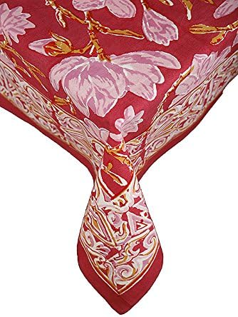 Petal Pushing Magenta Hand Printed Cotton Tablecloth, Rectangular