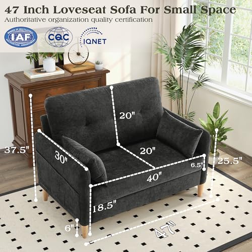 Image of Hanherry Loveseat Sofa, 47 inch Small Couch for Living Room, Comfy Chenille Fabric Love Seat for Bedroom with Throw Pillow,Removable Cushion Cover,Couches for Small Space,Apartment,Dorm