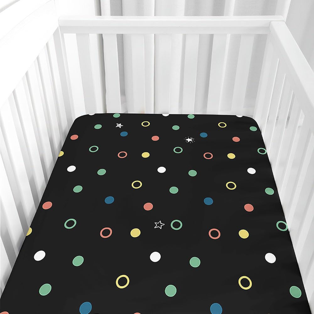 Hiseng Microfiber Crib Sheets, Cot Bed Sheets Polka Dots Pattern Cot Fitted Sheets Bassinet Mattress, Soft and Comfortable Toddler Bed Sheets for Boys, Girls (Star,51x85cm)