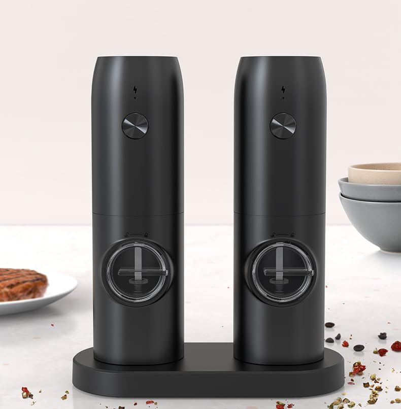 Electric Dual Coffee Grinder Set, Black, Stainless Steel, with Charging Base, Modern Design, Kitchen Household Use
