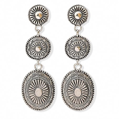 Western Earrings Outfit for Women Oval Silver Earrings Dangle Turquoise Western Jewelry Country Concert Outfits for Women Dress Cowboy Chic Rodeo Outfit Shirts Dress Accessories
