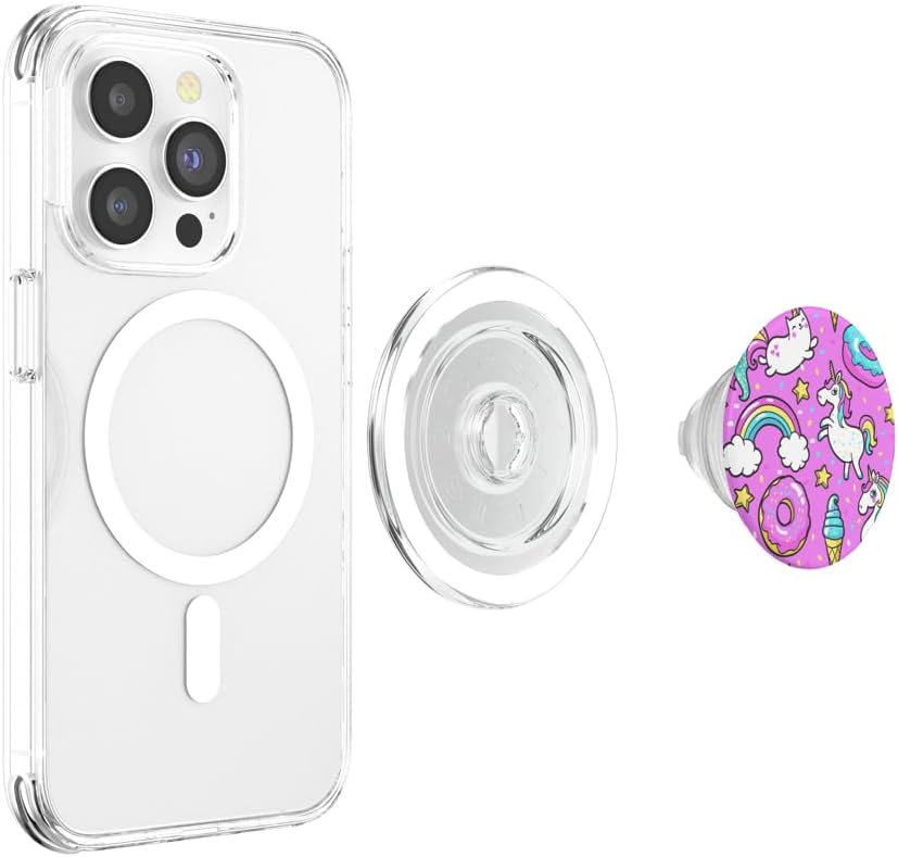 Cute Unicorn Ice Cream Rainbow Donuts PopSockets PopGrip: Swappable Grip for Phones & Tablets PopSockets PopGrip for MagSafe