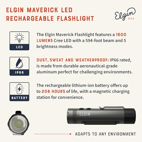 Elgin Rebel True Wireless Earbuds & Maverick LED Flashlight Bundle, OSHA Compliant Bluetooth Headphone and 1600 Lumens Rechargeable EDC Flash Light for Work, Construction, Outdoor, Camping, Hiking