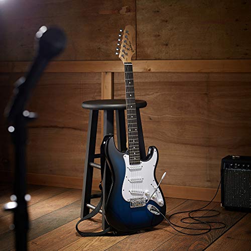ashthorpe 39-inch electric guitar blue-white full-size guitar kit with padded gig bag tremolo bar strap strings cable cloth picks