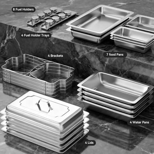 9Qt Chafing Dishes for Buffet 4Pack, 304 Stainless Steel Chafing Dish Buffet Set with Folding Frame, Food Warmers for Parties, Catering Supplies, Warming Trays for buffets Party, Multiple Food Pans