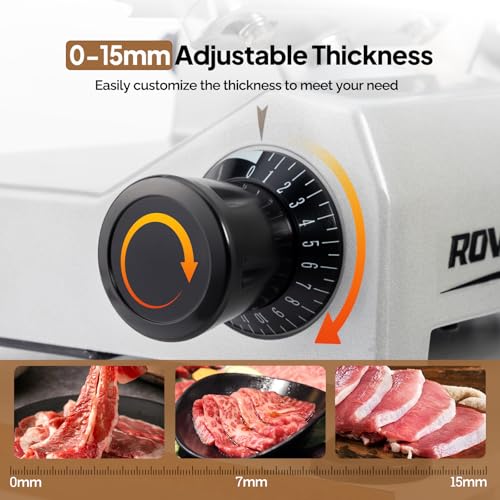 Image of ROVUN 500W Commercial Meat Slicer, 12 inch Electric Food Slicer ETL Certified,Deli Cheese Food Slicer with Premium Chromium-Plated Steel Blade, 0-15mm Adjustable Thickness for Home and Commercial