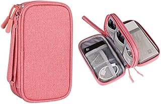 Electronics Accessories Organizer Bag, Double-Layer Travel Cable Organiser Bag, Portable Cable Bag for Power Bank, USB Drive, Earphone, Game Console, Game Card (Pink)