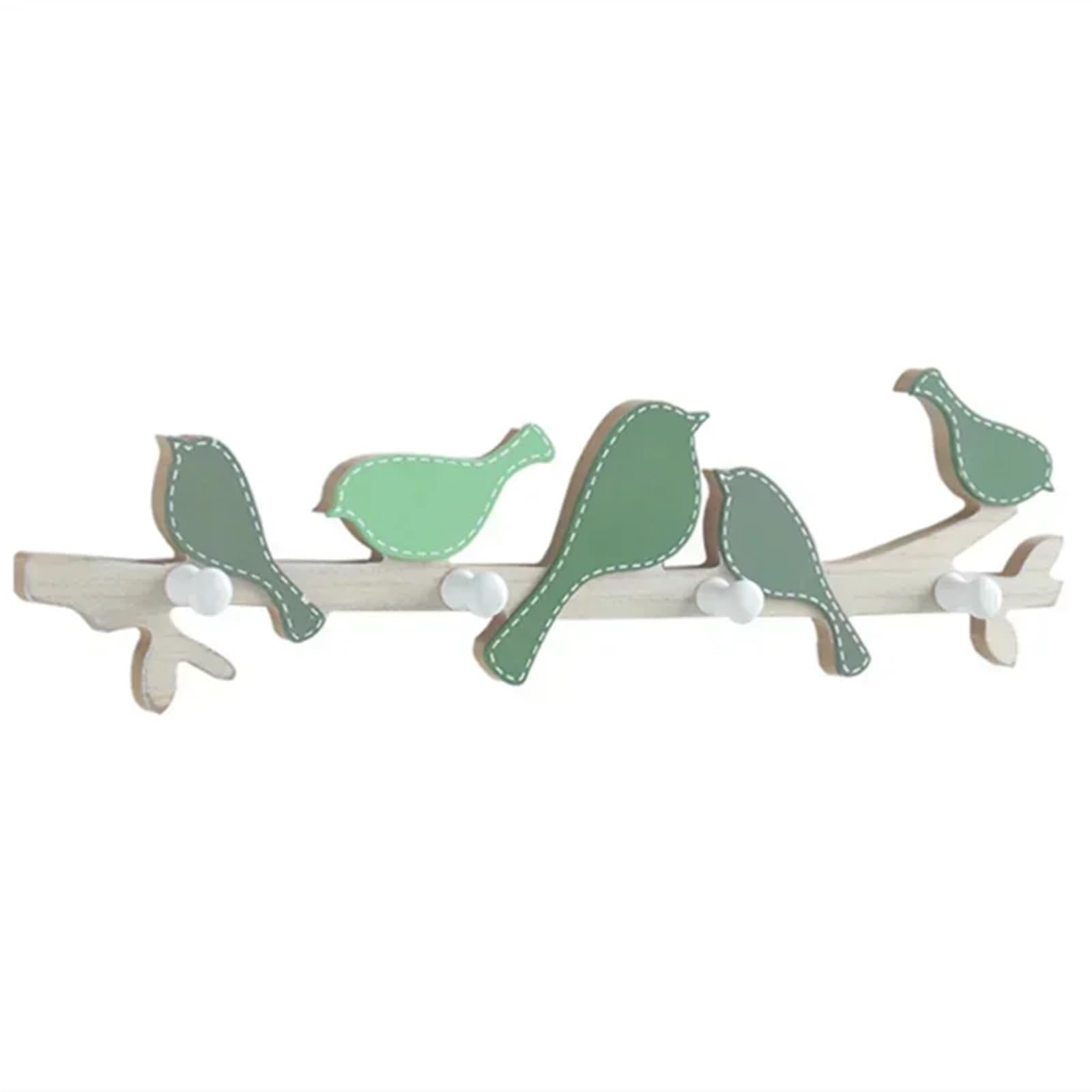portachiavi da parete 4 ganci decorativi for la casa, appendiabiti in legno a forma di uccello(Green bird)