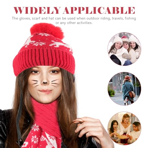 Gorro de Navidad rojo y guantes térmicos con bufanda de punto para mujer 6
