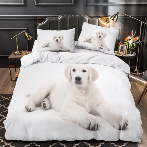 Parure de lit chiot mignon 3D en microfibre blanche douce 135x200 cm - 2