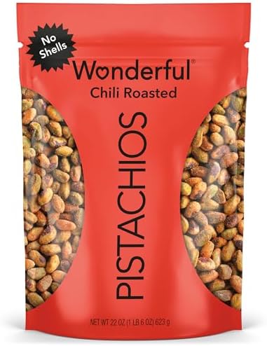 Wonderful Pistachios No Shells, Chili Roasted Nuts, 22 Ounce Resealable Bag, Protein Snacks, Gluten Free, Healthy Snack, Vegan Snacks