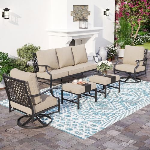 SUNSHINE VALLEY Patio Furniture Set with Firepit Table, 4 Piece Metal Outdoor Patio
