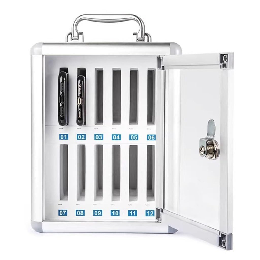 Easnuroz Cell Phone Storage Box 12/15/20/25/30/40 Slots Aluminum Alloy Mobile Phone Storage Box With Lock Classroom School Office For Classroom, Office, Repair Shop(12)