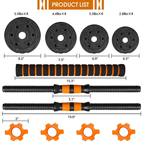 BOSWELL Adjustable 5/15/20/33/66 lbs Weights Barbell Dumbbells Set, Weights Dumbbells Non-Slip Neoprene Hand with Connecting Rod for Adults Women Men Fitness,Home Gym Exercise Training Equipment