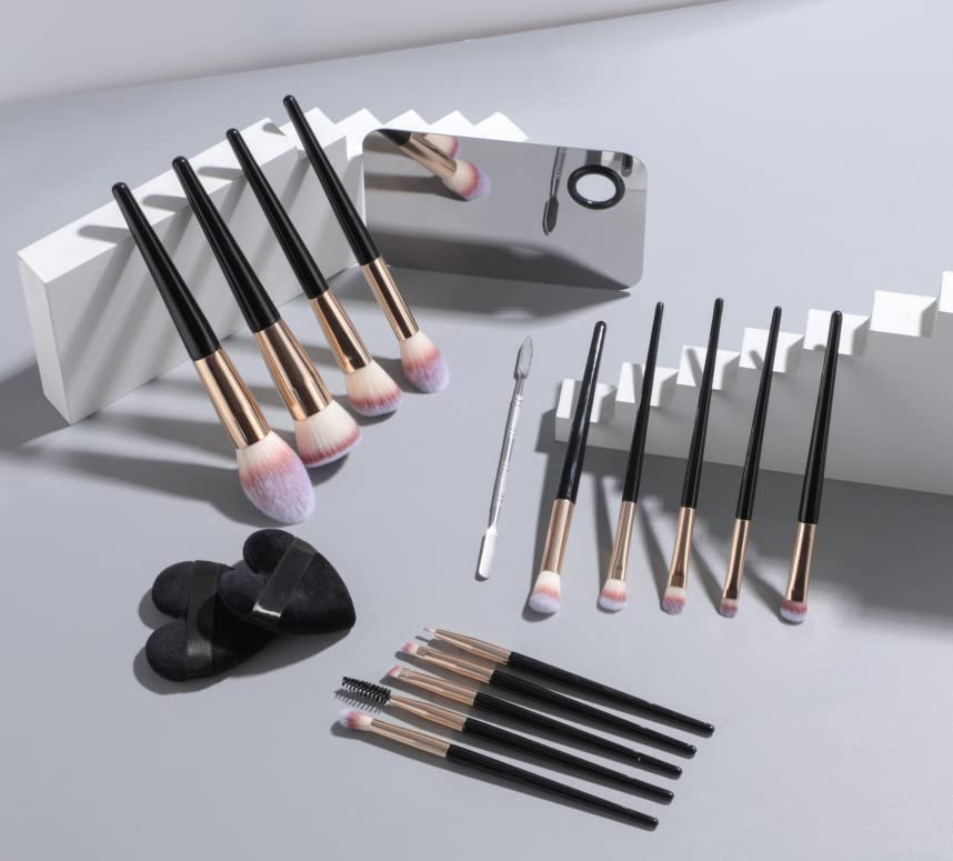 BS-MALL Makeup Brushes Set with 1 Makeup palette & 2 Powder Puff Premium Synthetic Foundation Powder Concealers Eye Shadows 18 Pcs Set